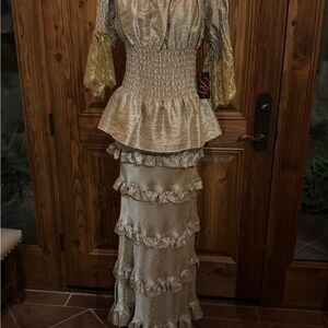 Chic Gold Ruffle Skirt Set